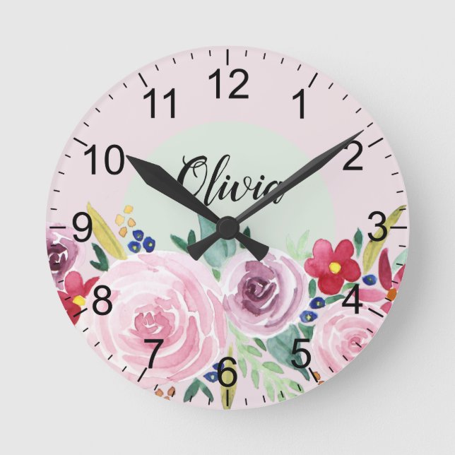 Horloge Ronde Kids Cute Watercolor Flowers (Recto)