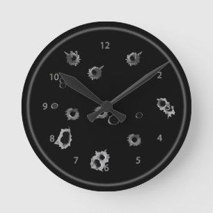 Horloge Ronde Kill the Time Gunshots Holes Wall Clock