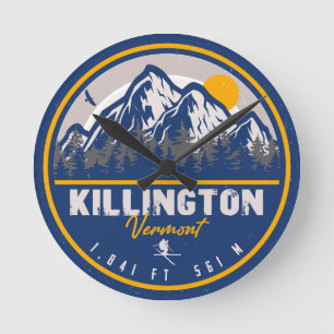 Horloge Ronde Killington Vermont Retro Sunset Ski Souvenirs