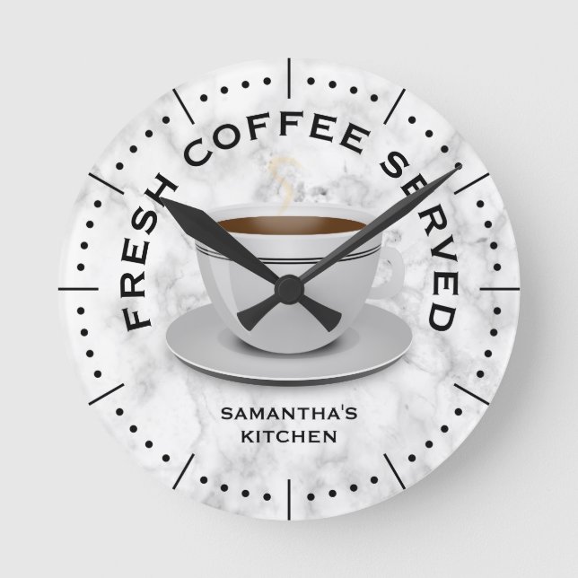 Horloge Ronde Kitchen Black White Marble Coffee Theme   (Recto)
