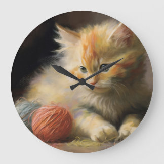 Horloge Ronde Knit Se Produit Orange Kitten Avec Fil Grande Horl