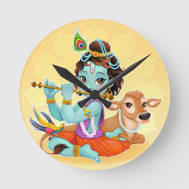 Horloge Ronde Krishna Indian God playing (Recto)