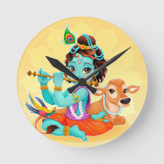 Horloge Ronde Krishna Indian God playing