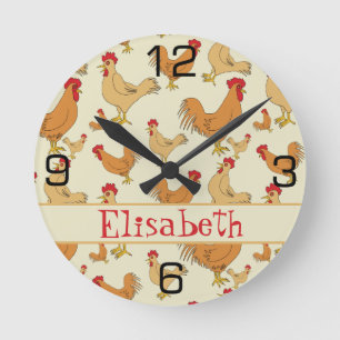 Horloge Ronde La conception Brown de poulet personnalisent