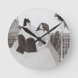 Horloge Ronde La dame à la table de dressage (encre et lave)