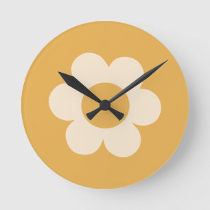 Horloge Ronde La Fleur 07 Fleur Jaune Retro Florale