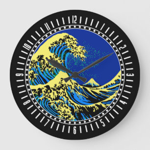 Horloge Ronde La Grande vague de Hokusai dans le style pop art D