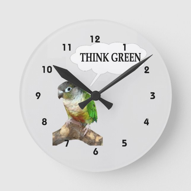 Horloge Ronde La joue verte Conure pensent le vert (Recto)