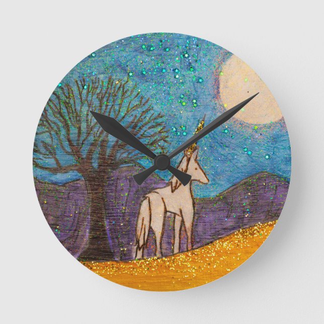 Horloge Ronde La licorne regarde la lune (Recto)