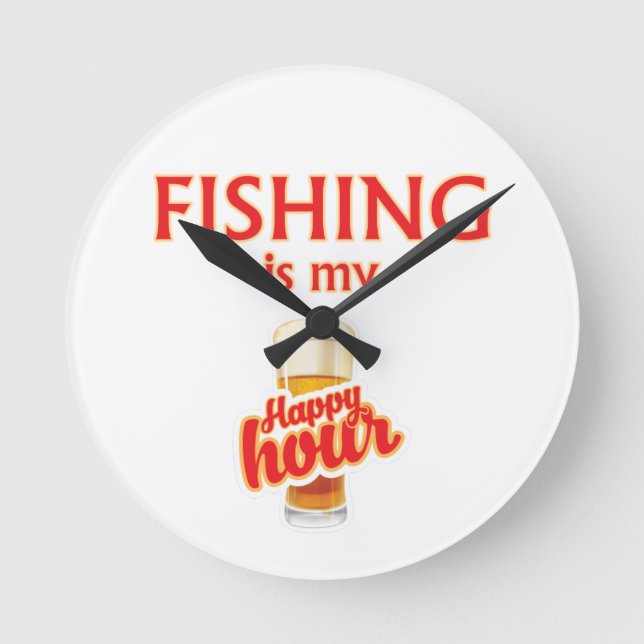 Horloge Ronde La Pêche Est Mon Heureuse Heure (Recto)