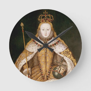 Horloge Ronde La Reine Elizabeth I dans des robes longues de