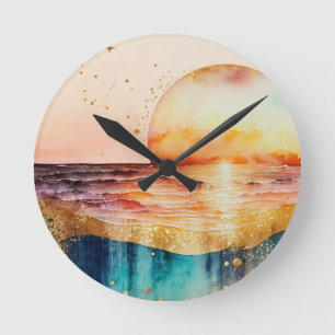 Horloge Ronde La série de plages à l'aquarelle Design 3