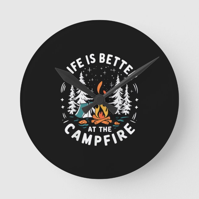 Horloge Ronde La vie est meilleure au feu de camp drôle de campi (Recto)