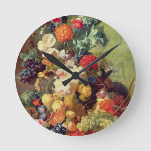 Horloge Ronde La vie toujours avec les fleurs et le fruit