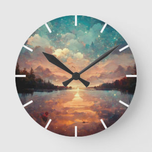 Horloge Ronde Lac Dreamlike et Sunset Landscape