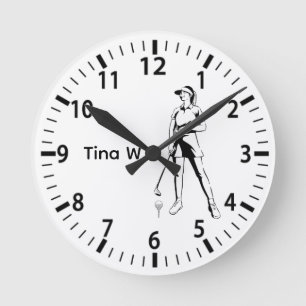 Horloge Ronde Lady Golfer Nom personnalisé
