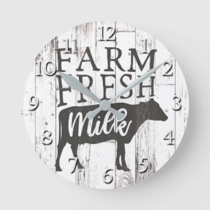 Horloge Ronde Lait de vache frais de ferme Bois blanc Pays Ferme