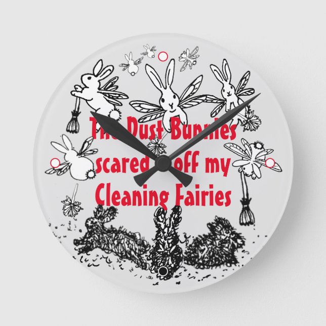 Horloge Ronde Lapin De Poussière Nettoyant Fée Lapin Humoristiqu (Recto)