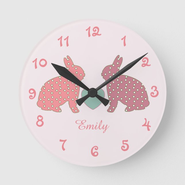 Horloge Ronde Lapins de point de polka (Recto)