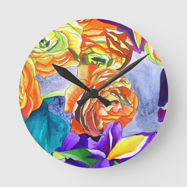 Horloge Ronde L'aquarelle Ranunculus et Iris (Recto)