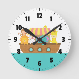 Horloge Ronde L'arche de Noé, Animaux Mignons, pour la Chambre d