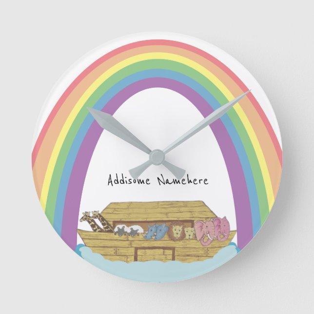 Horloge Ronde L'arche de Noé, un arc-en-ciel rétro (Recto)