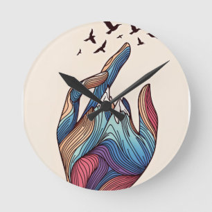 Horloge Ronde L'art de Hand Peaks Surreal