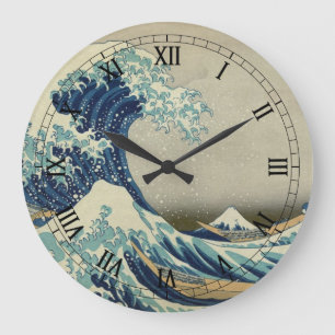 Horloge Ronde L'art japonais vintage, La Grande Vague par Hokusa