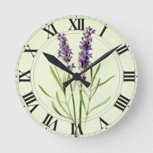 Horloge Ronde Lavande Clockface botanique vert