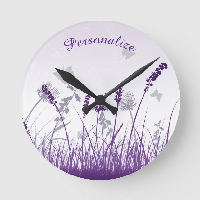 Horloge Ronde Lavande et papillons Personnalisez (Recto)