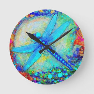 Horloge Ronde L'Awesome Blue Dragonfly