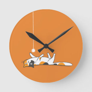 Horloge Ronde Lazy Calico Cat   Cute Kitty Cat Lover's
