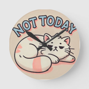 Horloge Ronde Lazy Cartoon Chat
