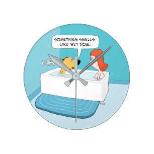 Horloge Ronde Le chien drôle dans le baquet note l'odeur humide