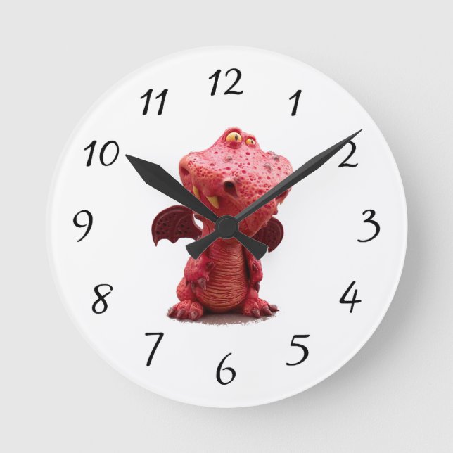 Horloge Ronde Le dragon rouge à ailes géantes avec le sourire fo (Recto)