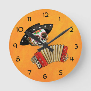 Horloge Ronde Le jour du squelette mort El Mariachi
