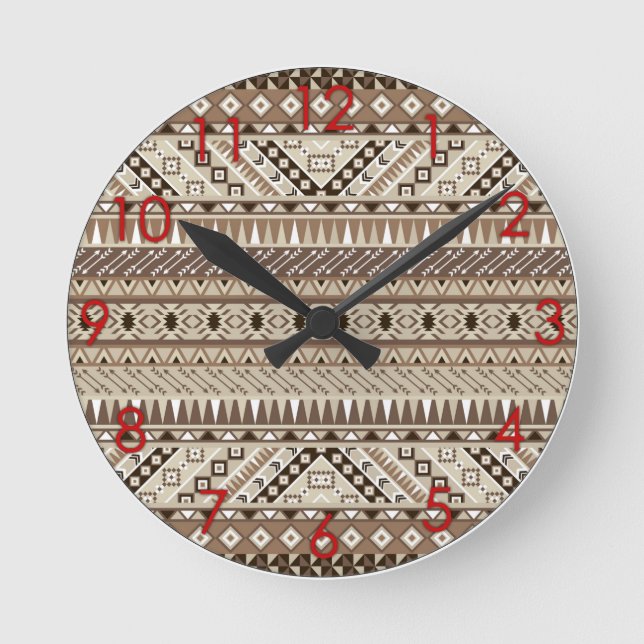 Horloge Ronde Le neutre tribal aztèque d'impression brunit le (Recto)