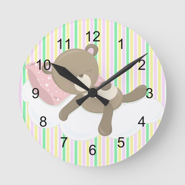 Horloge Ronde Le nounours de repos concernent des rayures (Recto)