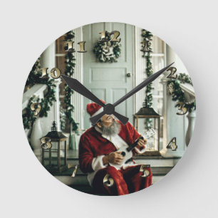 Horloge Ronde Le Père Noël joue de la musique