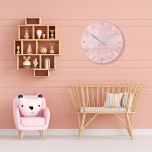 Horloge Ronde Le rose minimal de rose de parties scintillantes