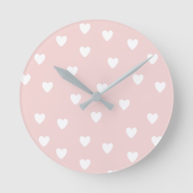 Horloge Ronde Le rose roux des coeurs blancs| Enfants ou crèche (Recto)