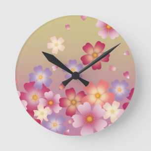 Horloge Ronde Le Sakura s'épanouit vert et rose japonais