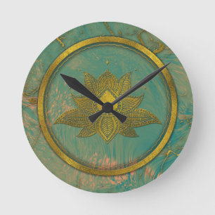 Horloge Ronde L'Elegant Gold Lotus Flower on marble
