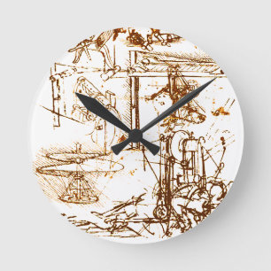 Horloge Ronde Leonardo DaVinci sketched wall clock