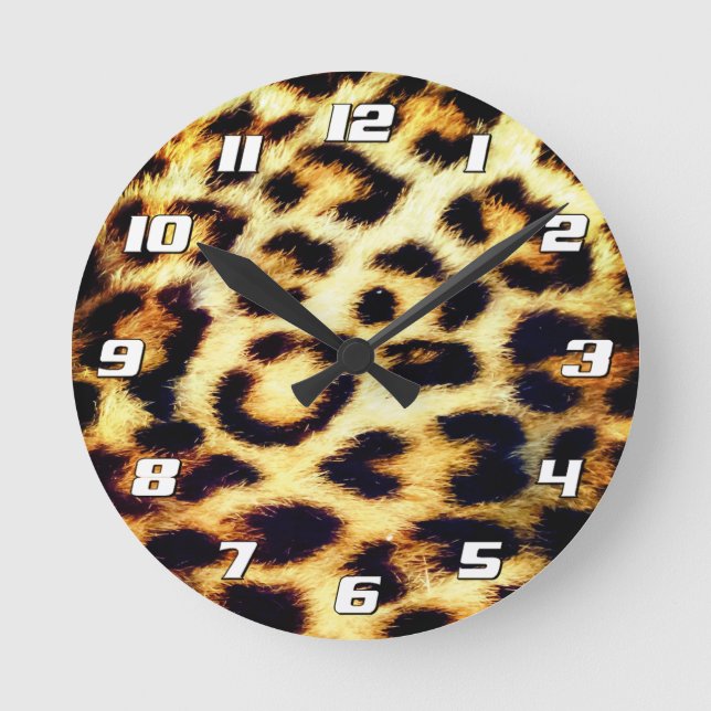 Horloge Ronde Léopard Cheetah Imprimer Fourrure Faux avec chiffr (Recto)