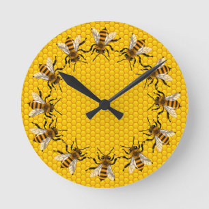 Horloge Ronde Les abeilles de miel réalistes sur l'heure des pe
