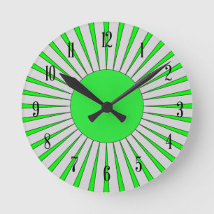 Horloge Ronde les années 70 Style Bright Green Sunburst