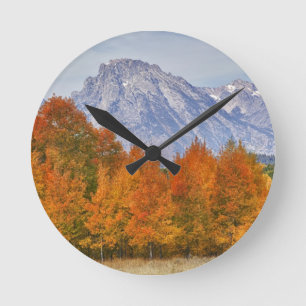 Horloge Ronde Les arbres d'Aspen avec la chaîne de montagnes de
