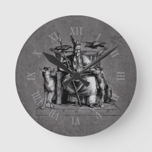 Horloge Ronde Les corbeaux d'Odin sur son trône de pierre mythol