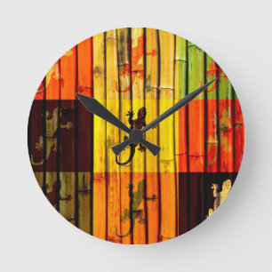 Horloge Ronde Les Geckos d'art de bruit sur l'art en bambou de